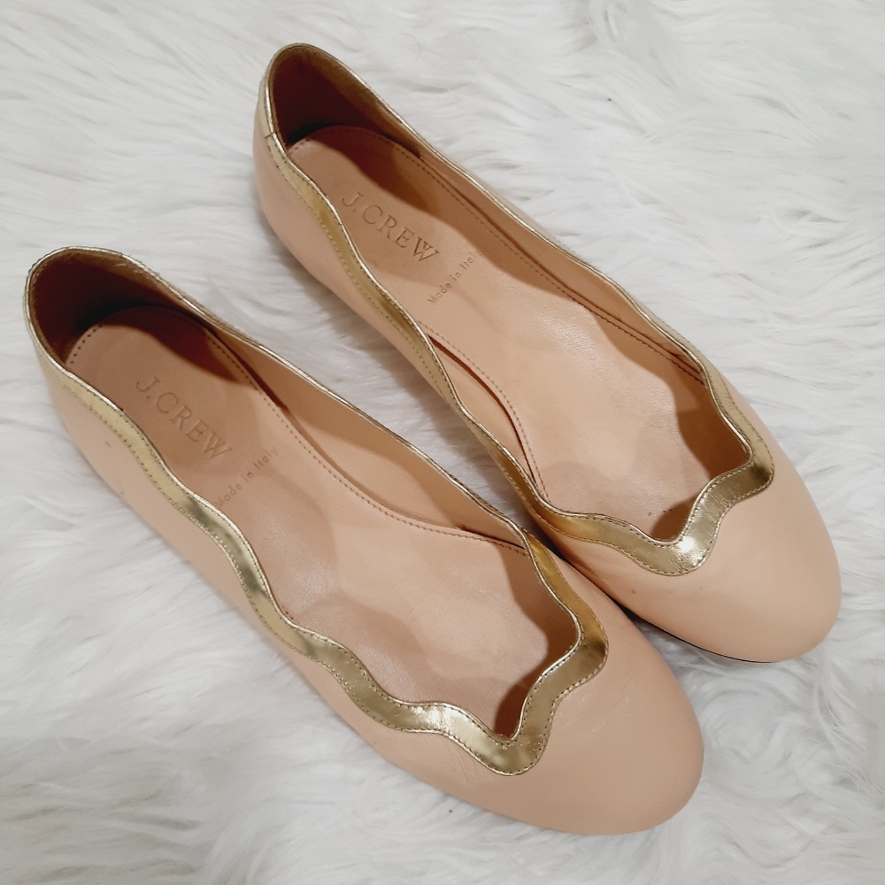 J. Crew nude scalloped leather ballet flats 7.5 - Picture 2 of 7